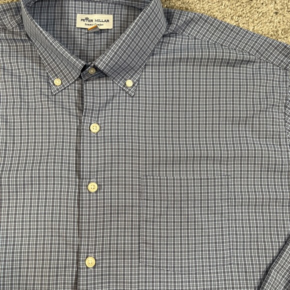 Peter Millar Summer Comfort Button Up Shirt XL Blue‎ Plaid Stretch Nylon Golf - Picture 3 of 10